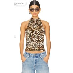 Jaded London Leopard Print Halter Crop Top in Brown and Black